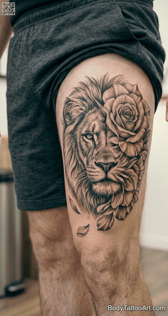  Surreal realism Rose With Lion Tattoos