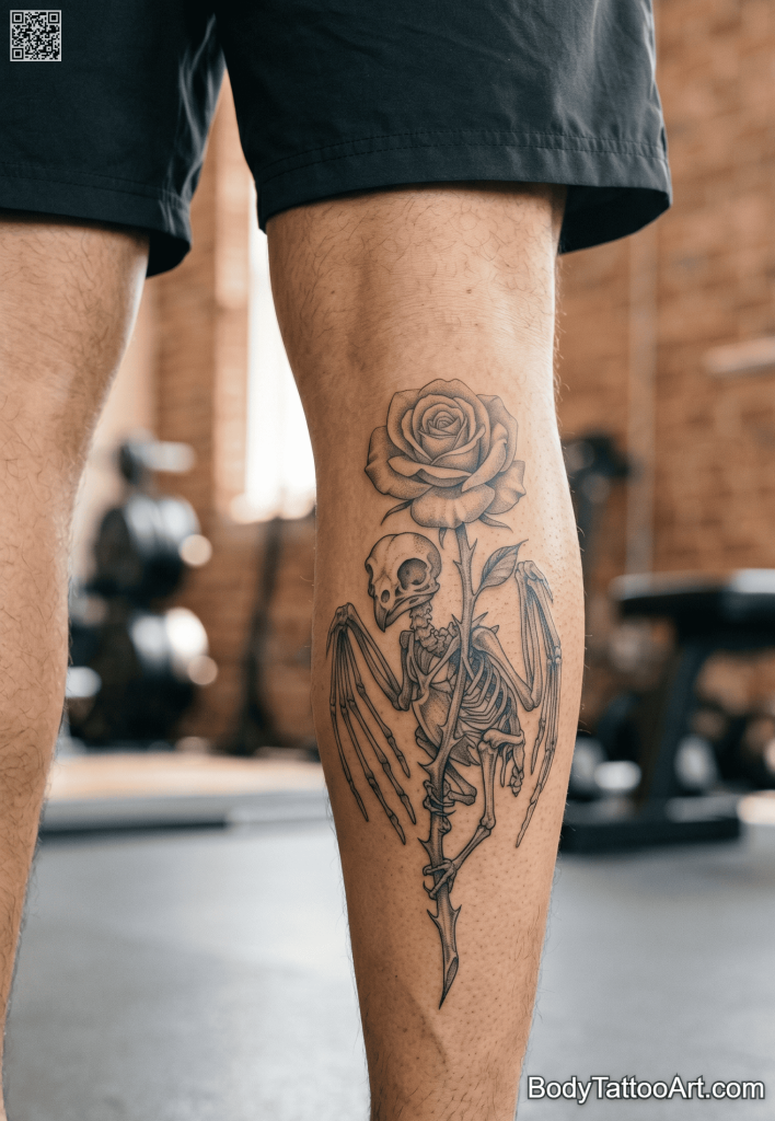 Grey-wash realism Rose With Owl Tattoos