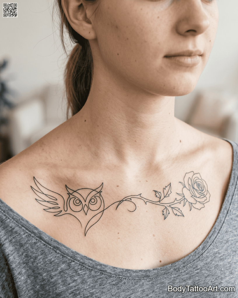  abstract minimalism Rose With Owl Tattoos