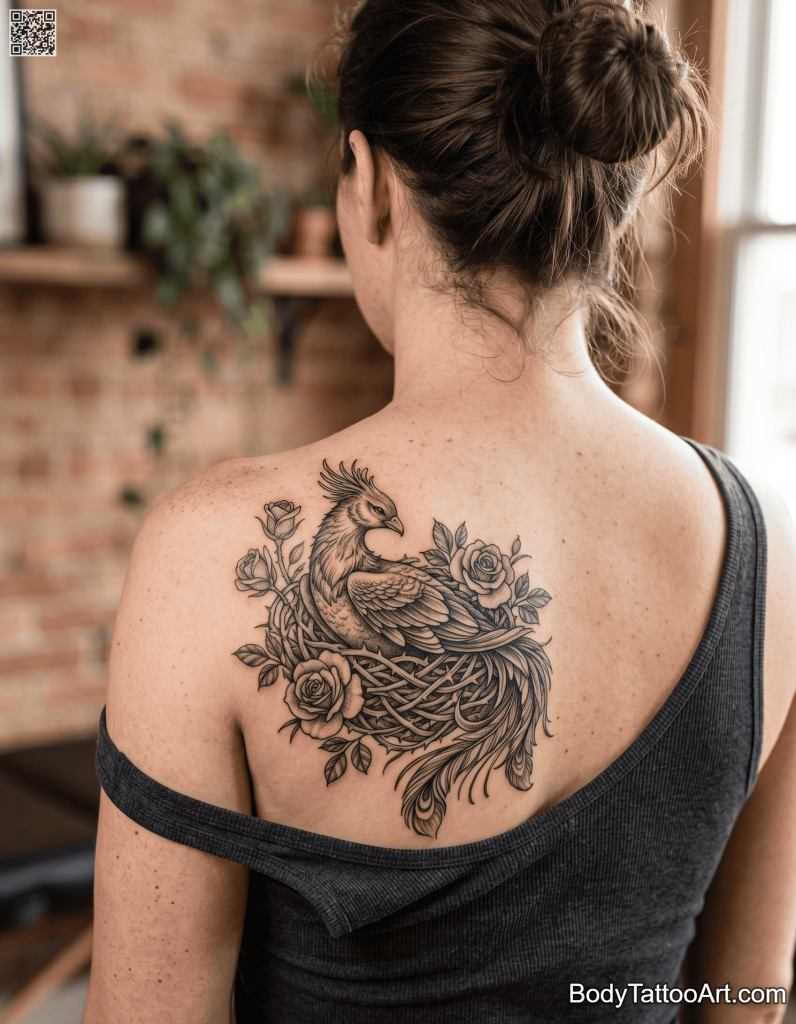 Neo-traditional Rose With Phoenix Tattoos