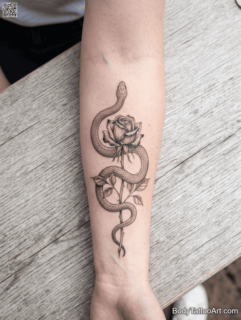 Rose With Snake Tattoos – 10 Design Ideas for Men and Women