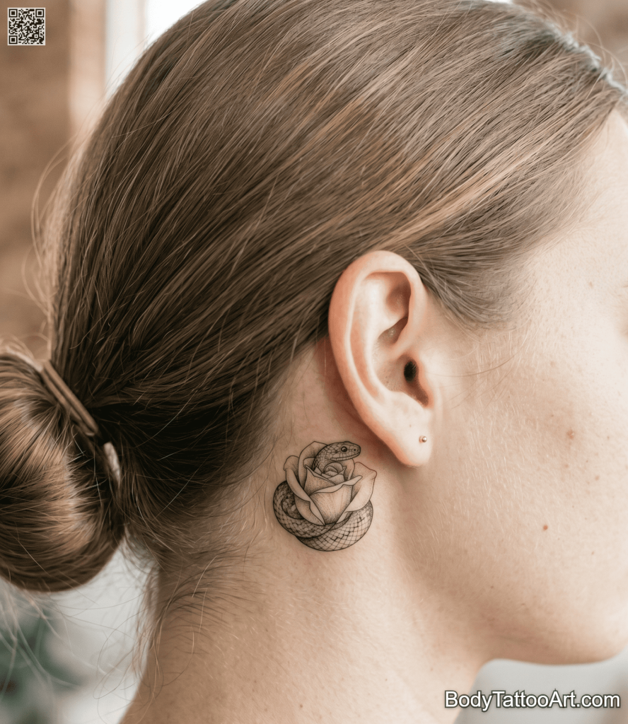Micro realism Rose With Snake Tattoos