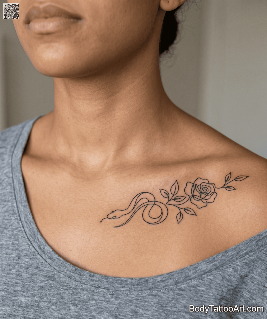 Single-line abstract minimalism Rose With Snake Tattoos
