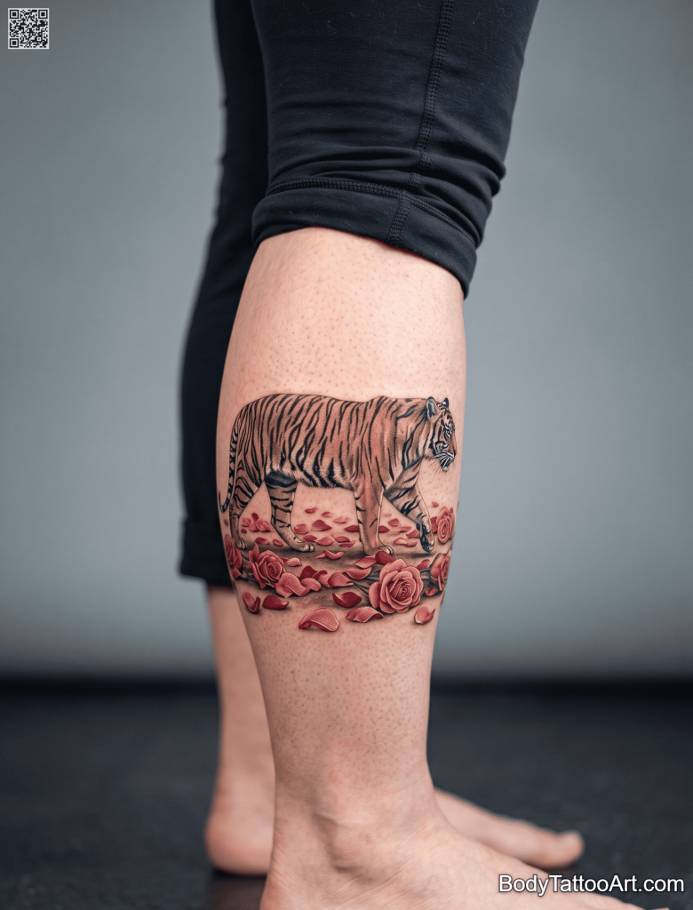  Illustrative Rose With Tiger Tattoos