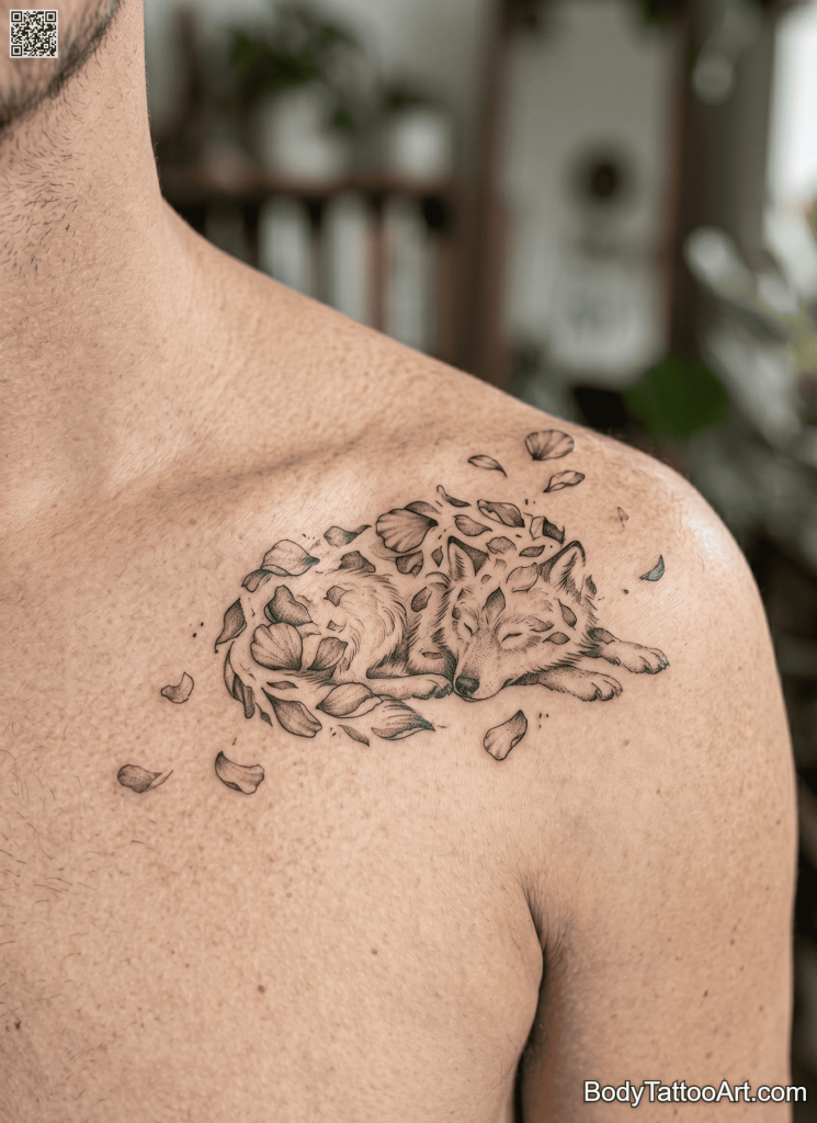 – Illustrative minimalism Rose With Wolf Tattoos 