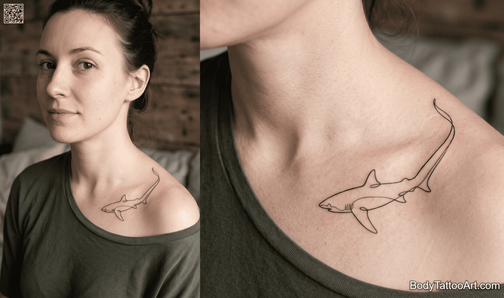  minimalist fine line Shark Tattoos