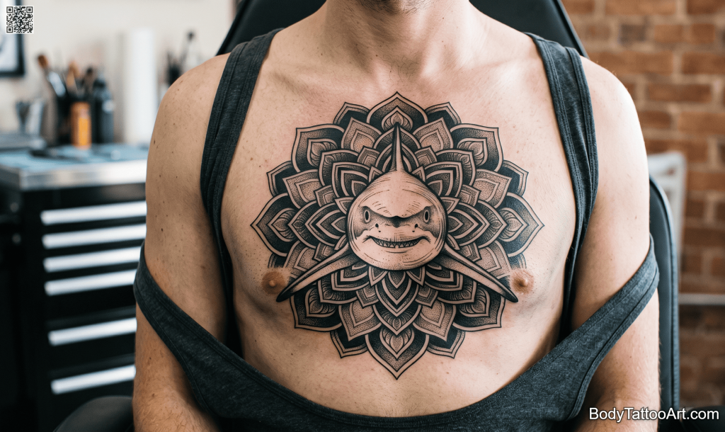 Blackwork mandala Shark Tattoos