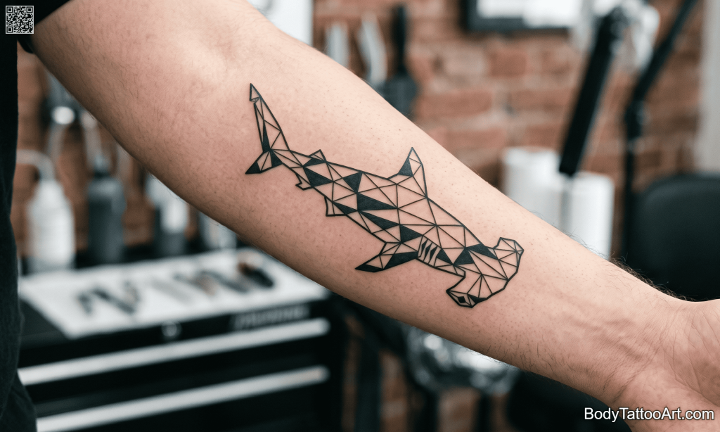 Geometric blackwork Shark Tattoos