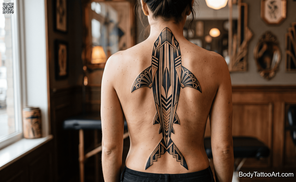 Art Deco illustrative Shark Tattoos