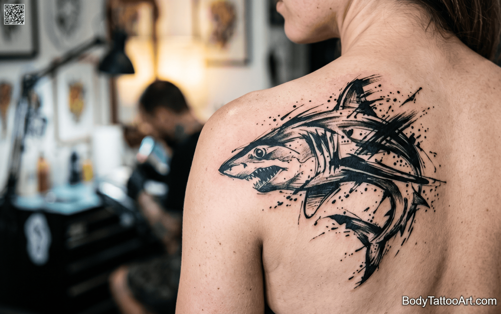 Abstract blackwork Shark Tattoos