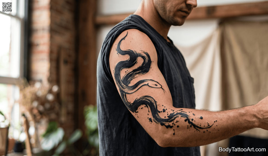 painterly blackwork Snake Tattoos
