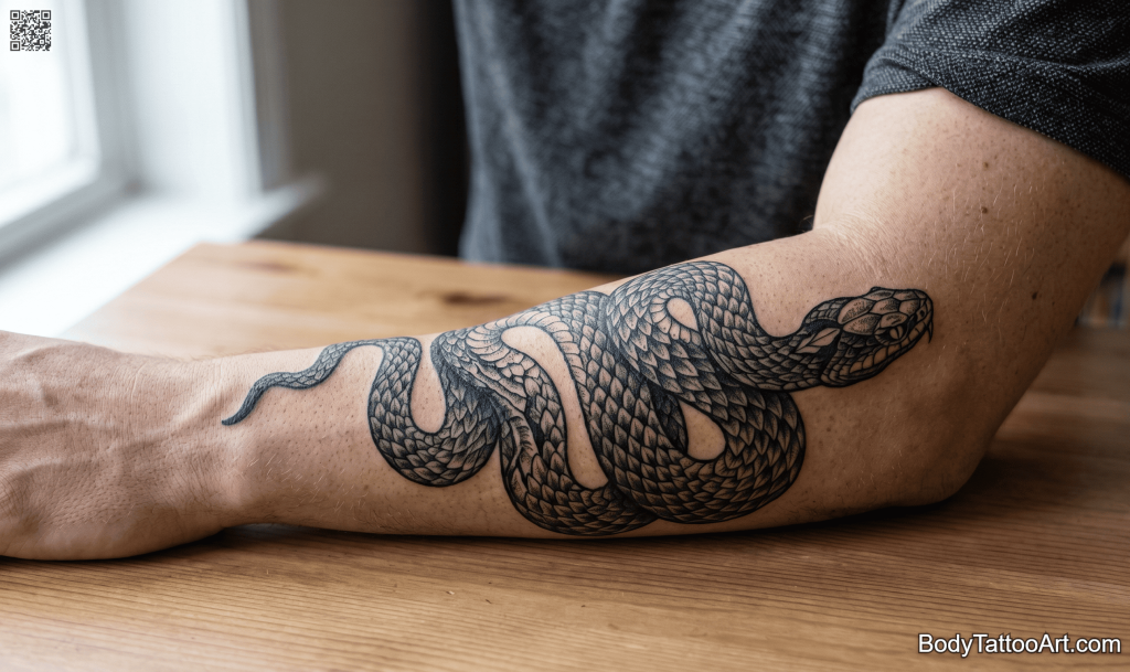 dimensional blackwork Snake Tattoos
