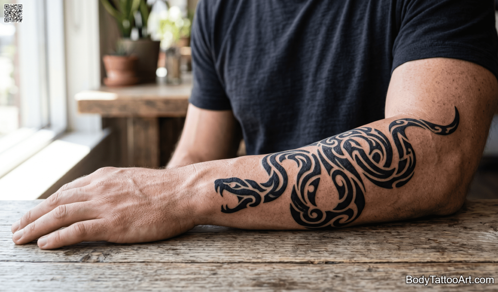 Tribal blackwork Snake Tattoos