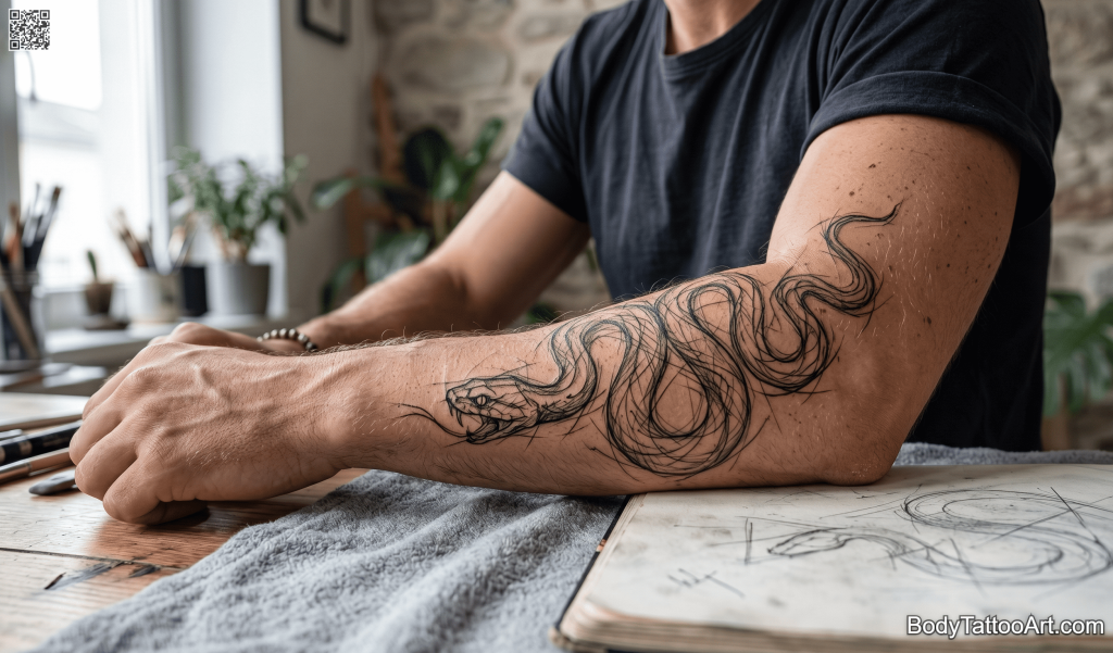 raw linework Snake Tattoos