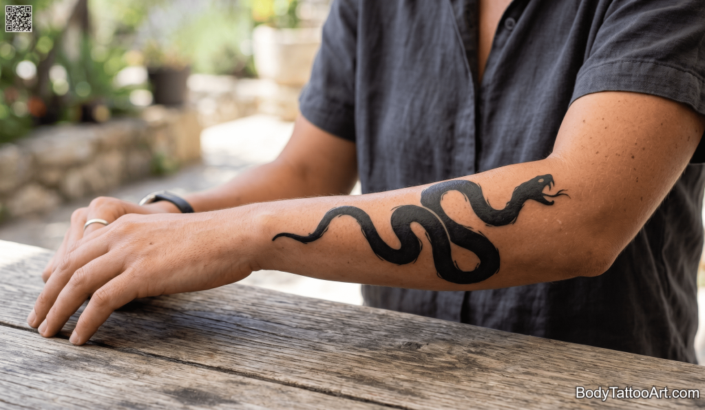 Blackwork silhouette Snake Tattoos
