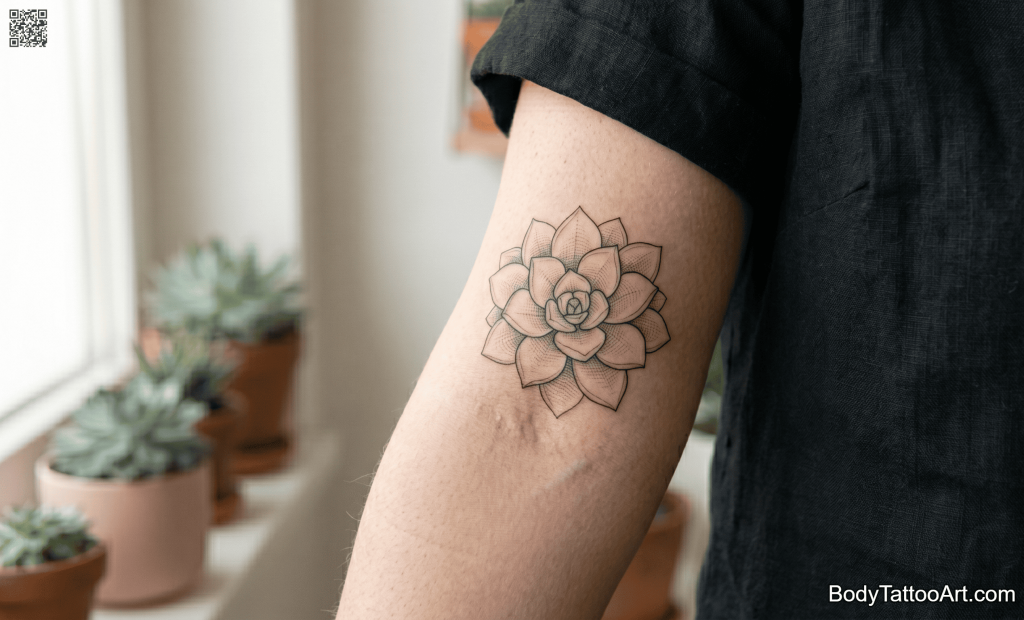Fine line with crosshatch shading Succulent Tattoos