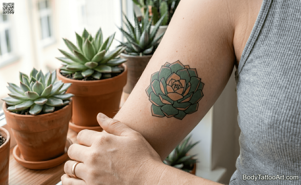neo-traditional color Succulent Tattoos