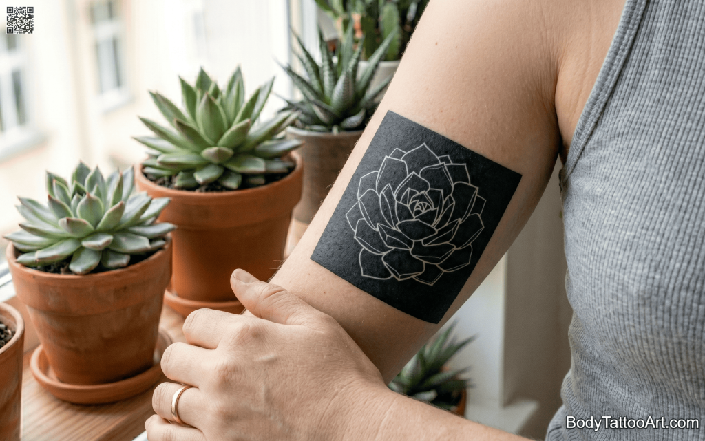 reversed blackwork Succulent Tattoos