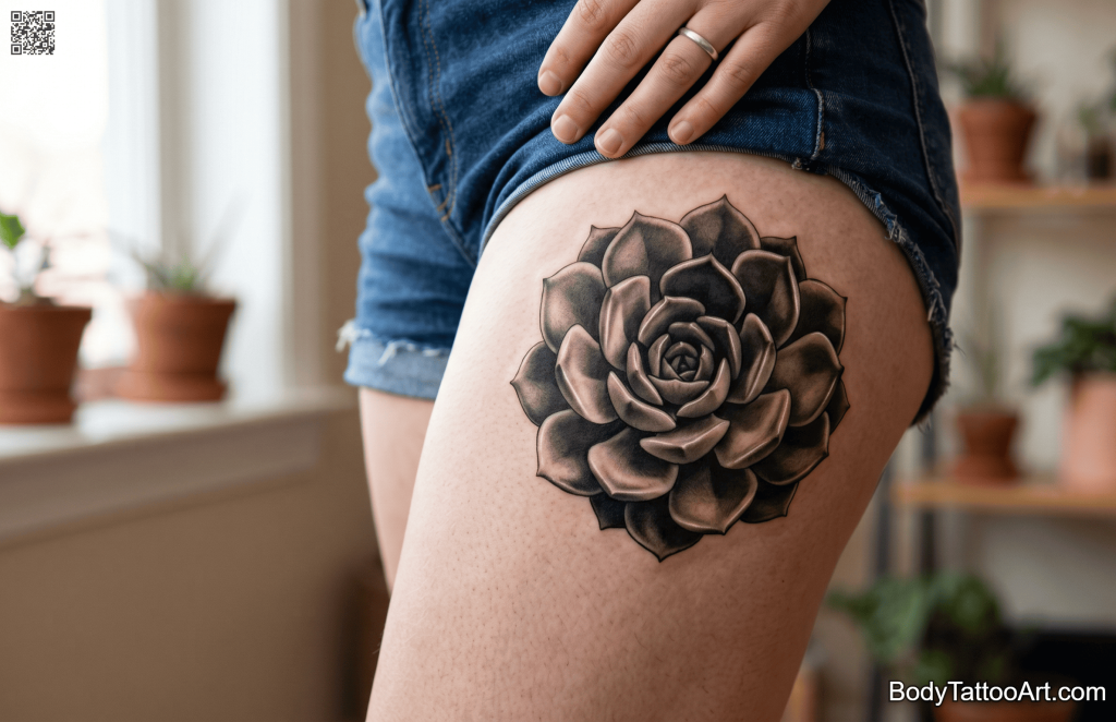 High contrast black and grey realism Succulent Tattoos