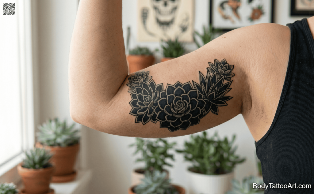 Blackwork Succulent Tattoos