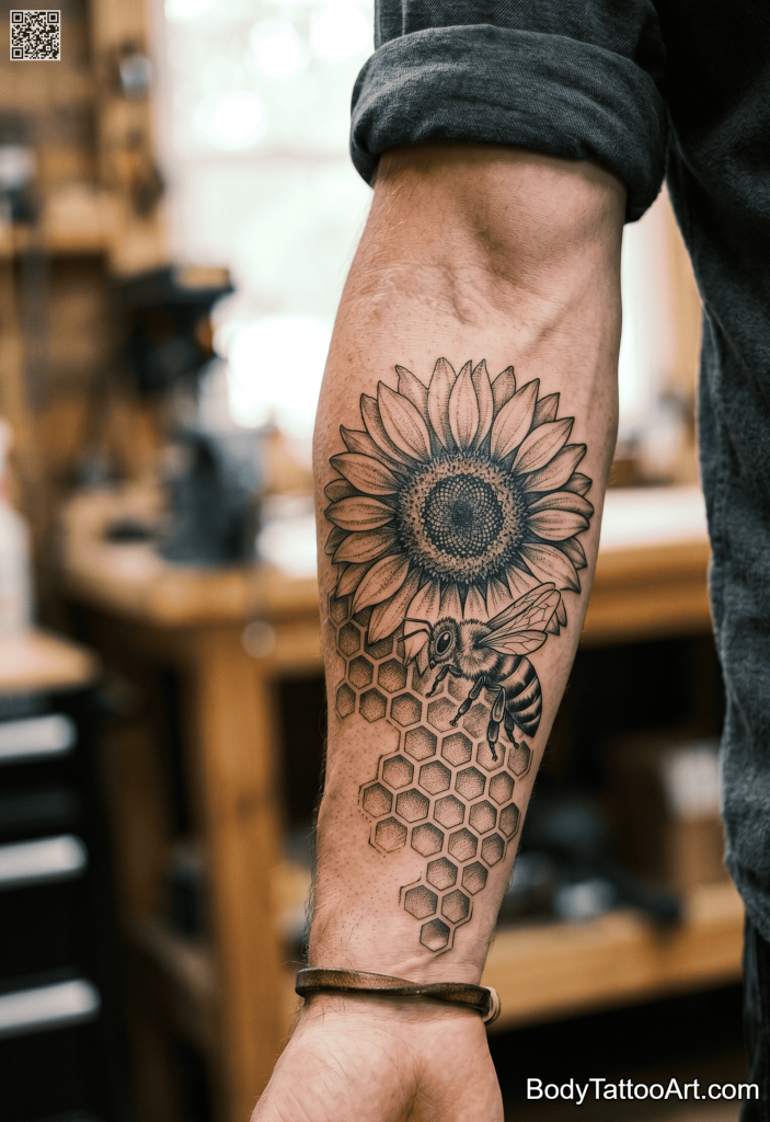  Illustrative Sunflower With Bee Tattoos
