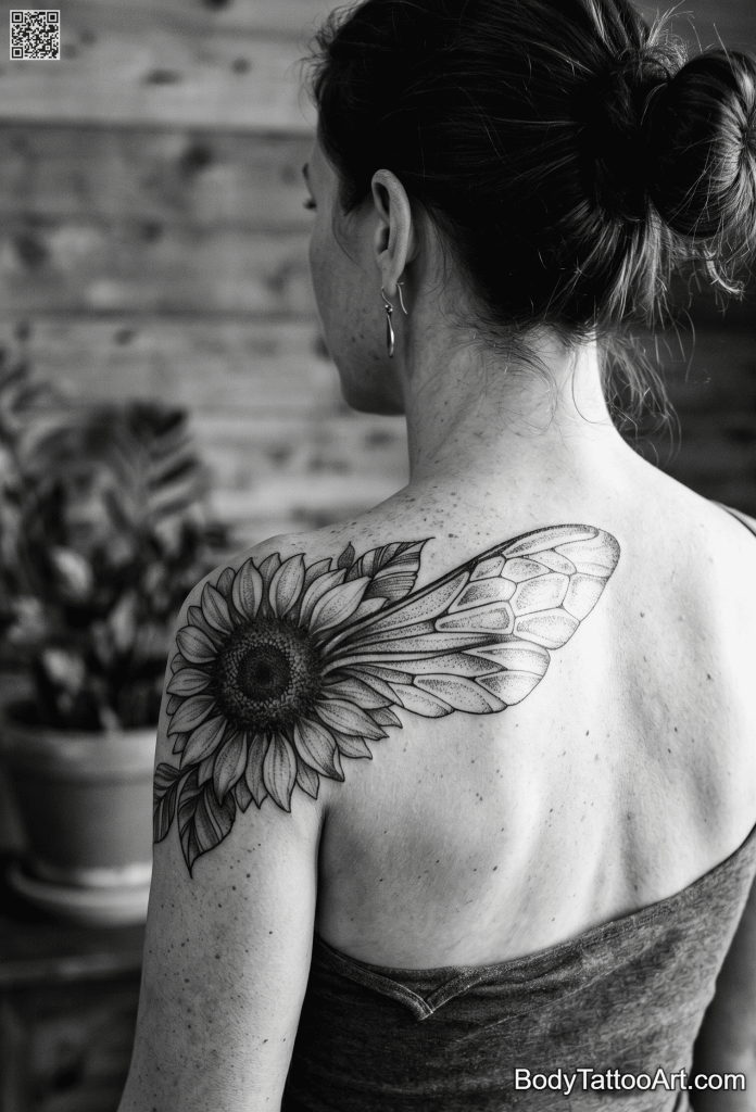 Contemporary Sunflower With Bee Tattoos