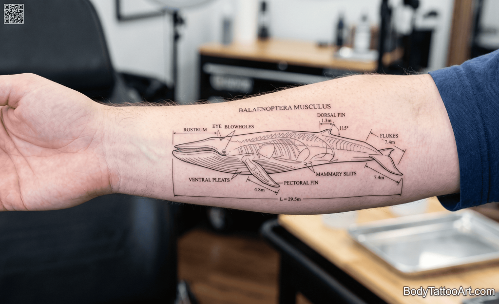 Fine line illustrative Whale Tattoos