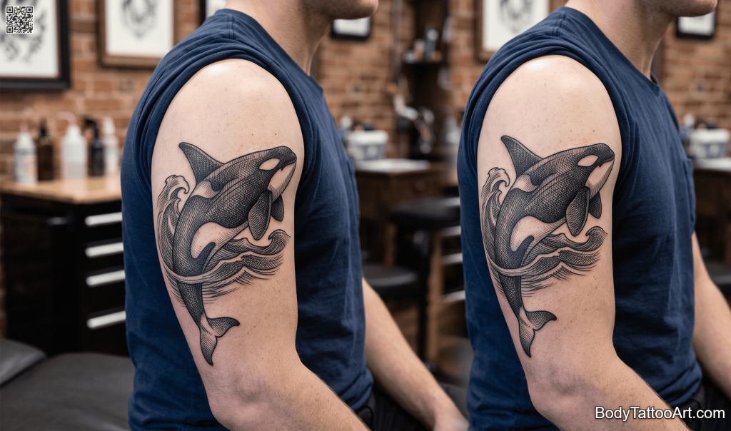 Crosshatch engraving Whale Tattoos