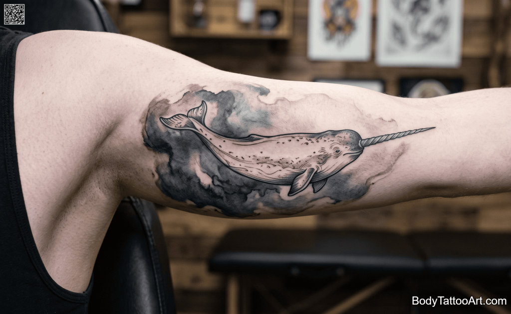 Grey wash illustrative Whale Tattoos