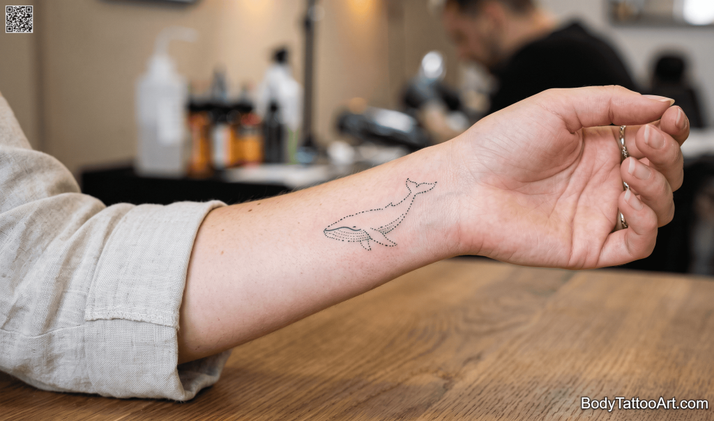 Conceptual fine line Whale Tattoos