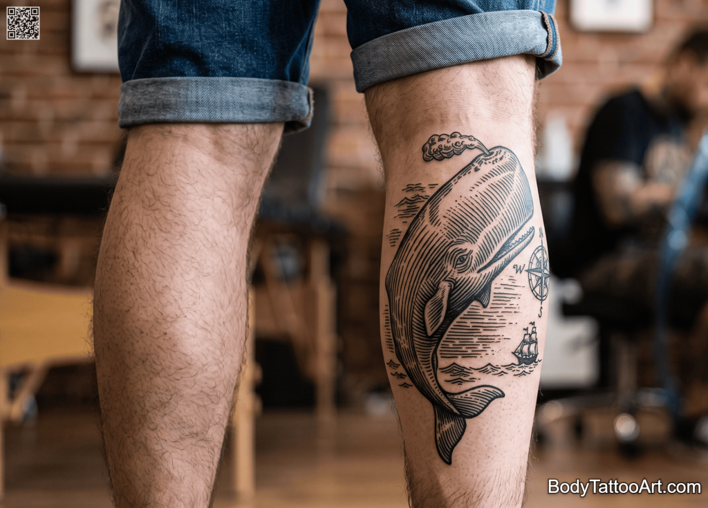  etching linework Whale Tattoos