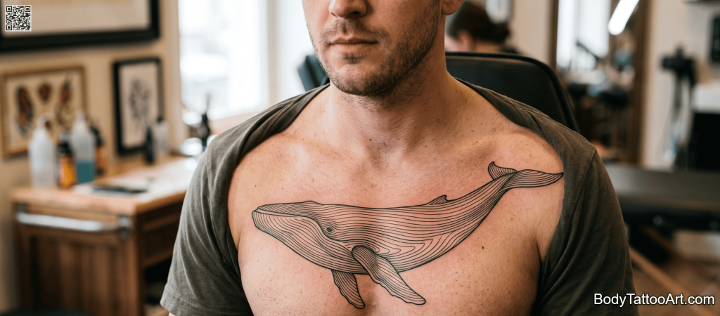 contour line illustrative Whale Tattoos