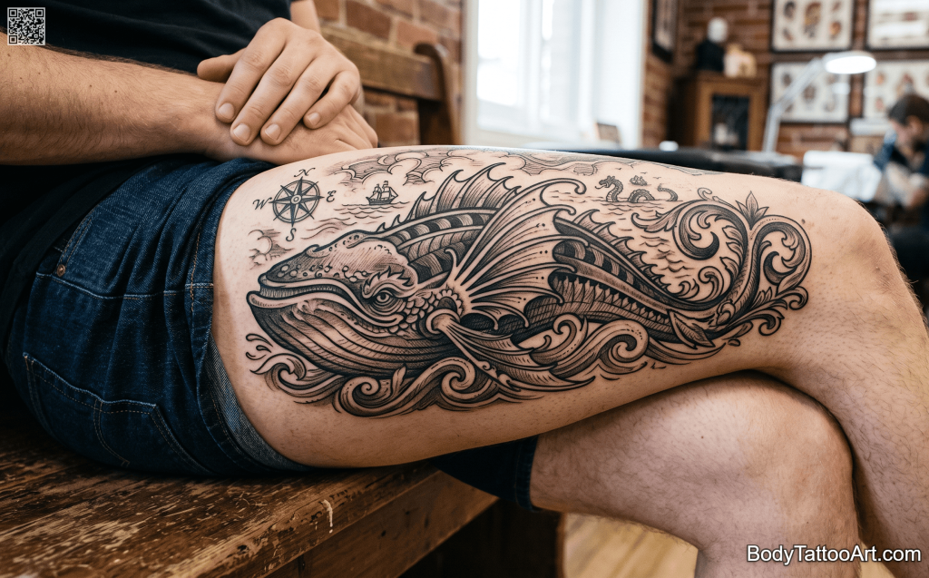 medieval cartographic Whale Tattoos