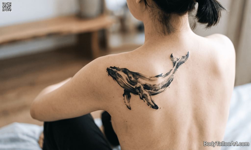 Sumi-e brushwork Whale Tattoos