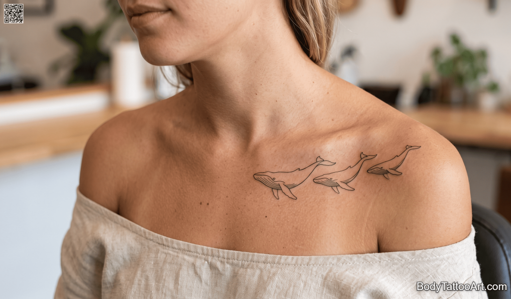  Single-needle fine line Whale Tattoos