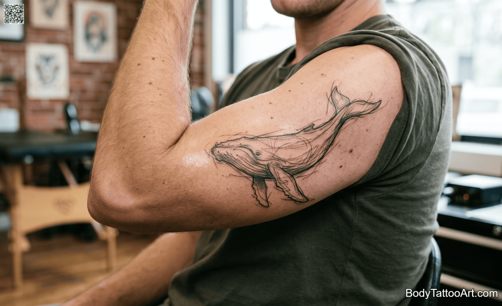 illustrative linework Whale Tattoos