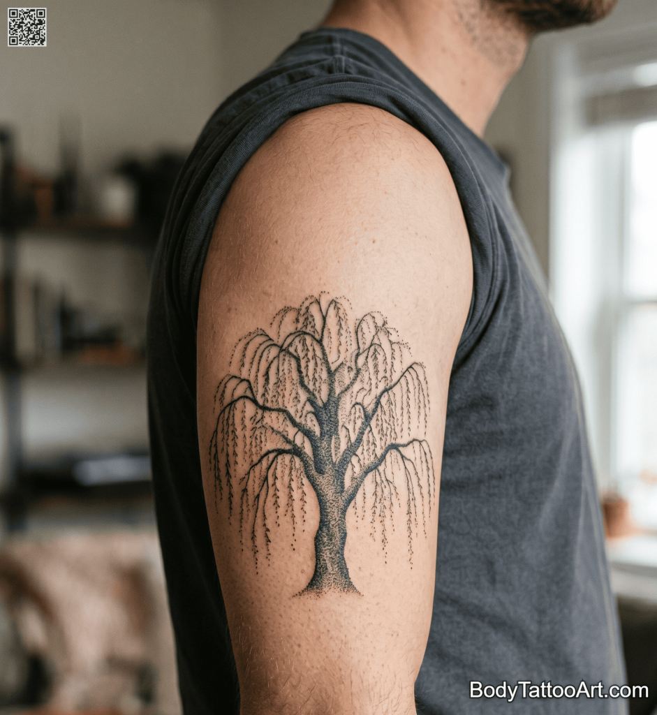 Dotwork Willow Tree Tattoos