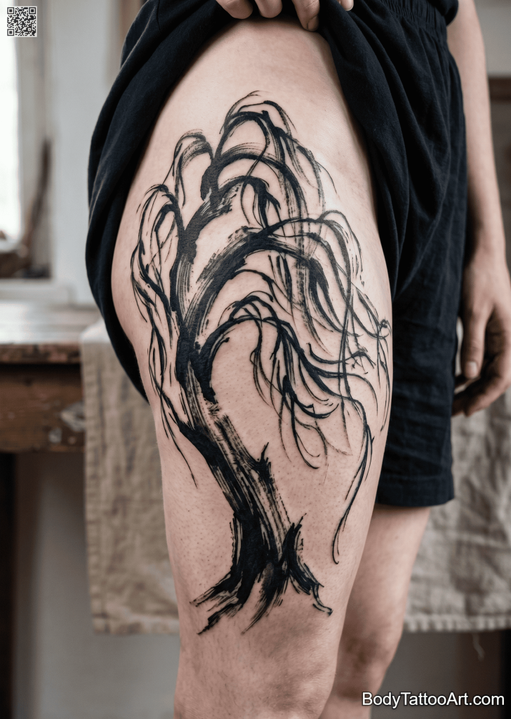  Abstract brushwork Willow Tree Tattoos