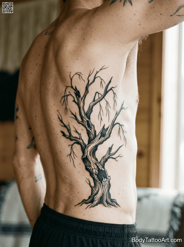 Blackwork with dramatic shading Willow Tree Tattoos