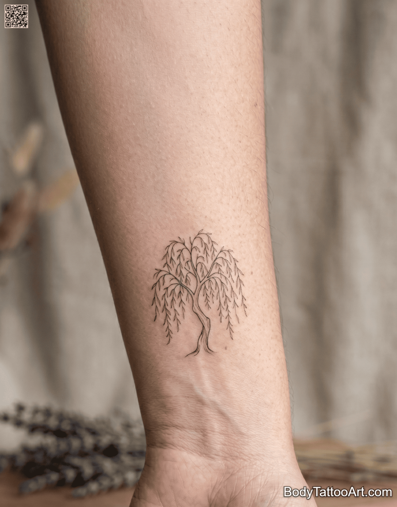  Single needle fine line Willow Tree Tattoos