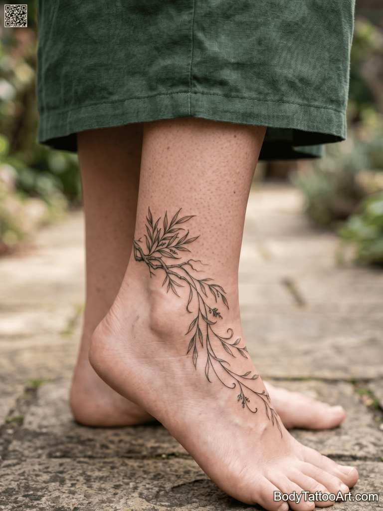 Fine line blackwork Willow Tree Tattoos