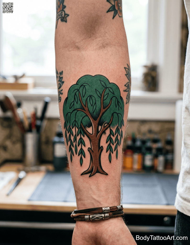 American traditional Willow Tree Tattoos