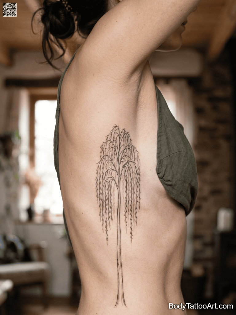 Fine line with minimal shading Willow Tree Tattoos