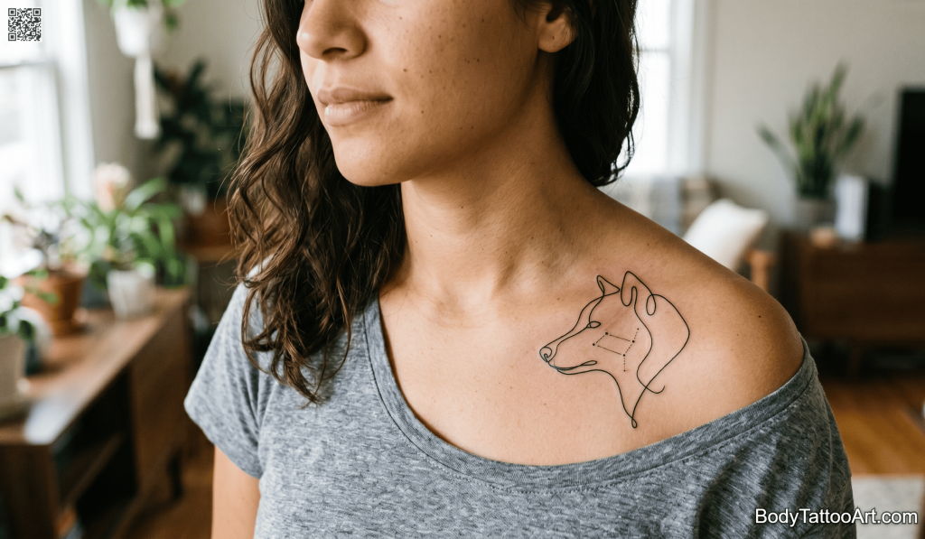 continuous linework Wolf Tattoos