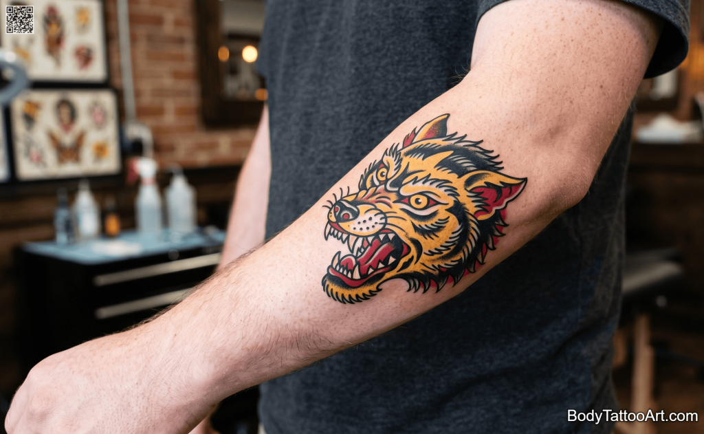 American traditional Wolf Tattoos