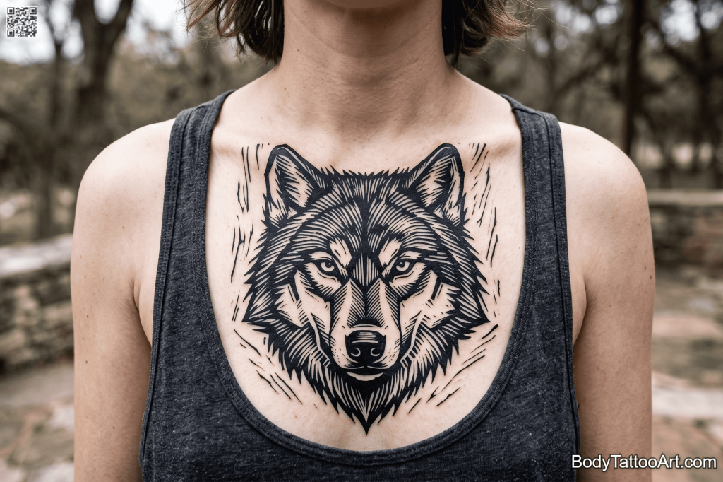 linocut inspired Wolf Tattoos