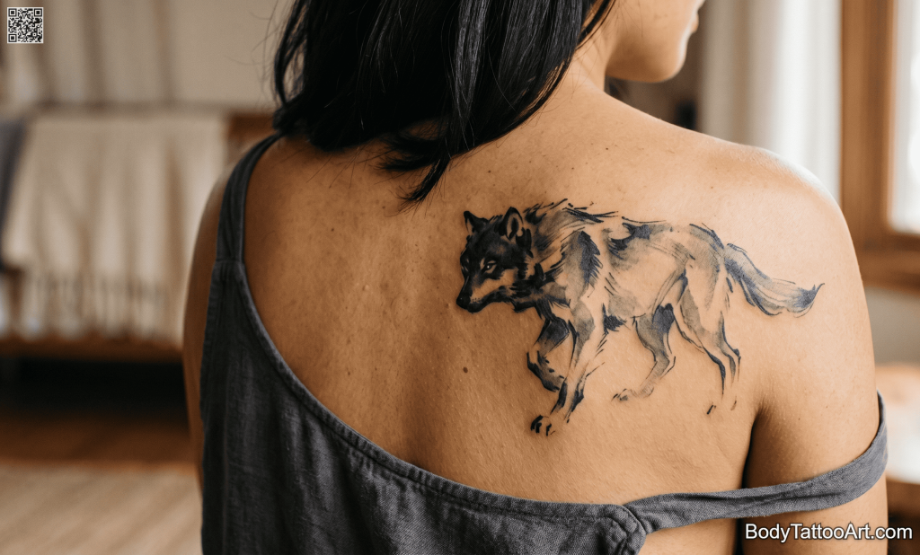 Japanese ink wash Wolf Tattoos
