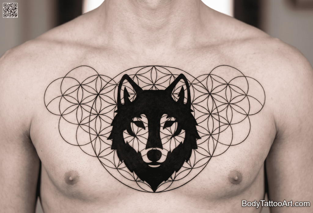 Blackwork with geometric linework Wolf Tattoos