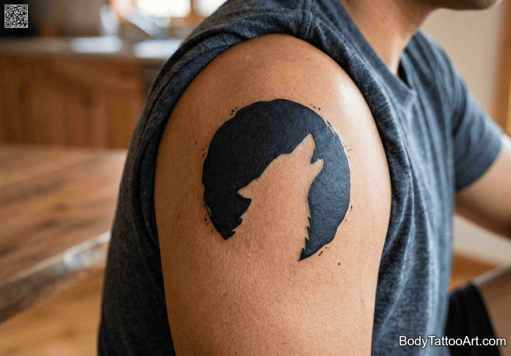 Negative space blackwork Wolf Tattoos