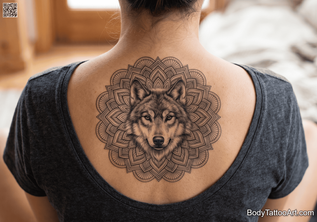 Geometric mandala realism Wolf Tattoos